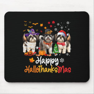 Shih Tzu Dog Halloween Christmas Happy Hallothanks Mouse Pad