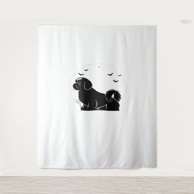 Shih Tzu Dog – Halloween Moon Silhouette Classic T Tapestry (Front)