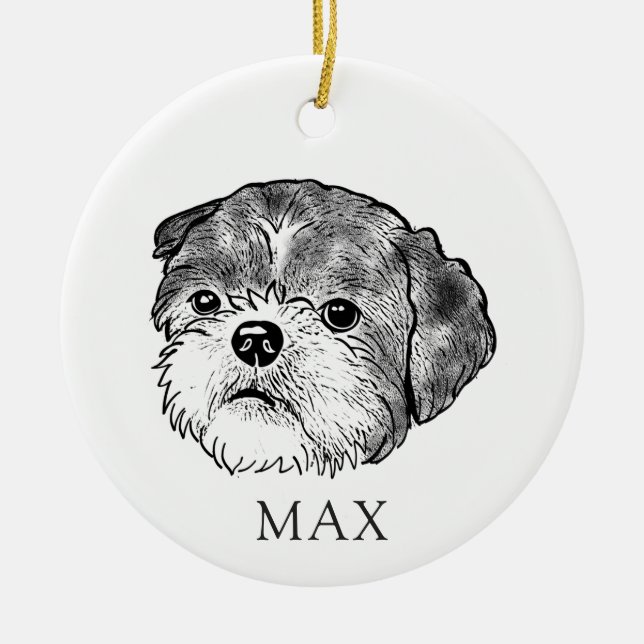 Shih Tzu Dog Hand Drawing Personalised Ceramic Tree Decoration (Front)