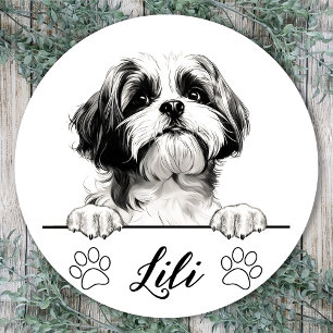 Shih Tzu Dog Hand Drawing Personalised Classic Round Sticker