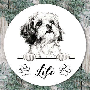 Shih Tzu Dog Hand Drawing Personalised Classic Round Sticker
