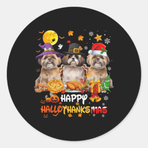 Shih Tzu Dog Happy Halloween Thanksgiving Merry Ch Classic Round Sticker