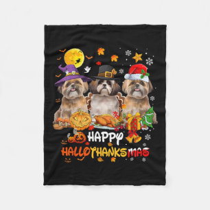 Shih Tzu Dog Happy Halloween Thanksgiving Merry Ch Fleece Blanket