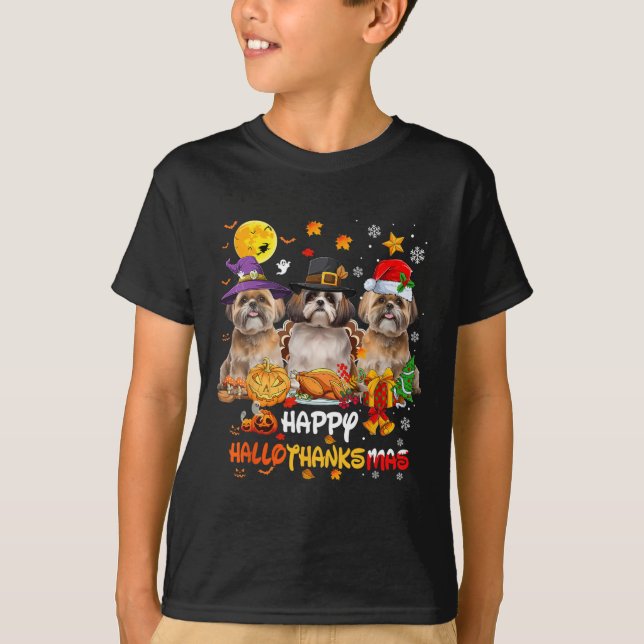 Shih Tzu Dog Happy Halloween Thanksgiving Merry Ch T-Shirt (Front)
