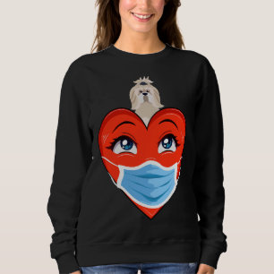 Shih Tzu Dog Heart In Mask Valentines Day Women Sweatshirt