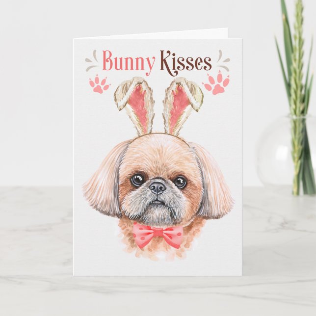 Shih Tzu Dog in Bunny Ears for Easter Holiday Card (Front)