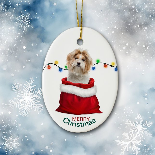 Shih Tzu Dog in Holiday Gift Bag Ceramic Tree Decoration (Creator Uploaded)