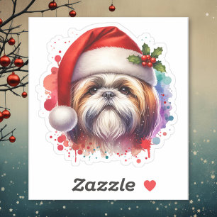 Shih Tzu Dog in Santa Hat Christmas