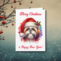 Shih Tzu Dog in Santa Hat Christmas