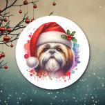 Shih Tzu Dog in Santa Hat Christmas Classic Round Sticker<br><div class="desc">If you love Shih Tzu and want cute Christmas sticker then here ya go! Cute watercolor style ai art Shih Tzu in Santa Hat.</div>