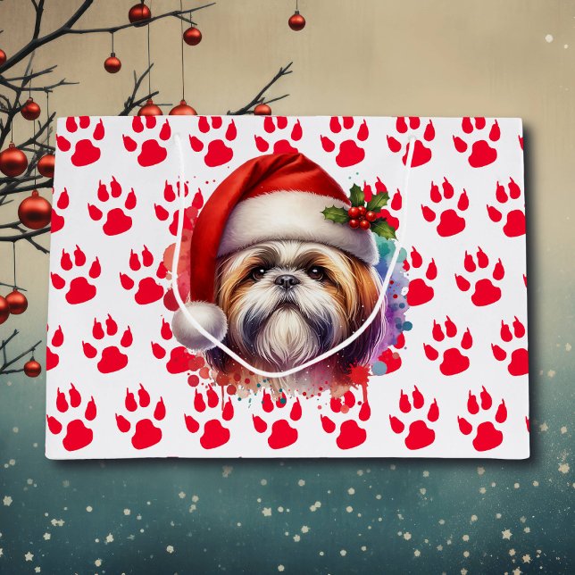 Shih Tzu Dog in Santa Hat Christmas   Large Gift Bag (Creator Uploaded)