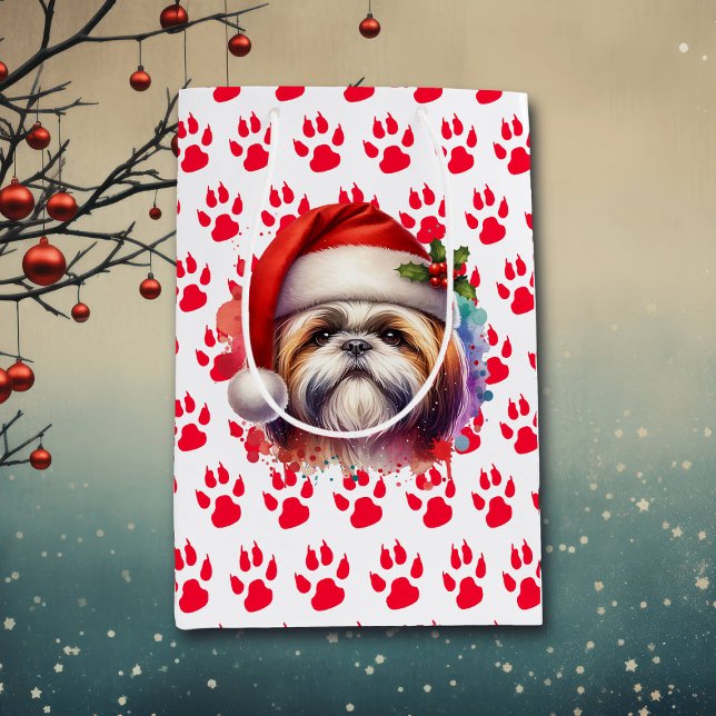Shih Tzu Dog in Santa Hat Christmas   Medium Gift Bag (Creator Uploaded)