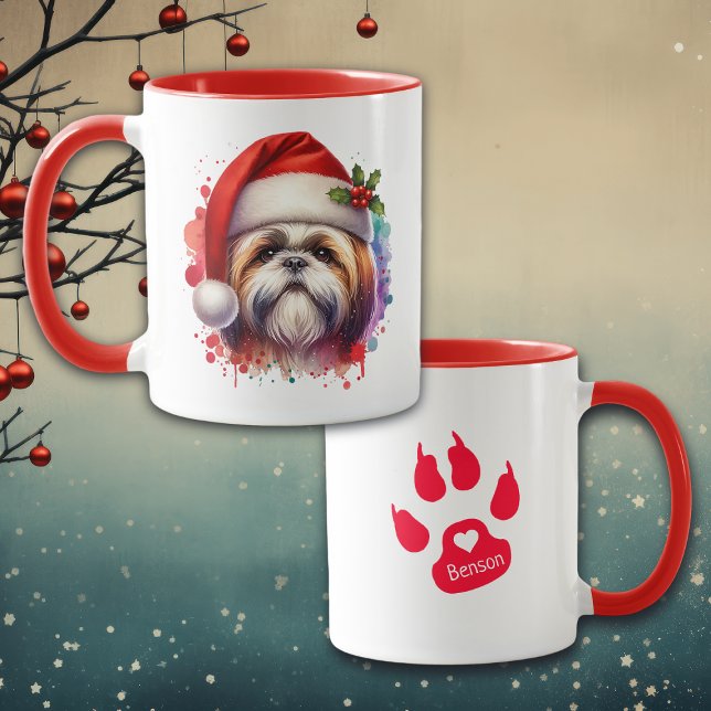 Shih Tzu Dog in Santa Hat Christmas Personalised Mug (Creator Uploaded)