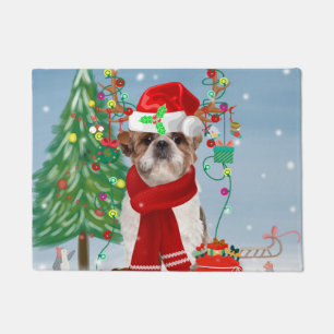 Shih Tzu Dog in Snow Christmas Doormat