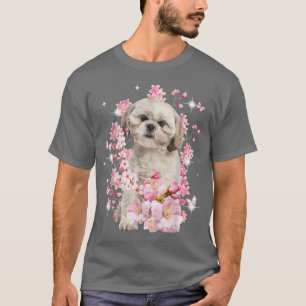 Shih Tzu Dog Japanese Cherry Blossom Sakura Flower T-Shirt