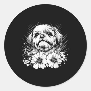 Shih Tzu Dog Lover Retro Style Tattoo  Classic Round Sticker