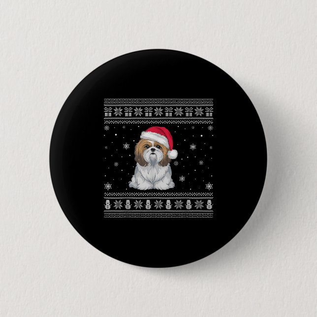 Shih Tzu Dog Lovers Men Women Santa Ugly Xmas Swea 6 Cm Round Badge (Front)