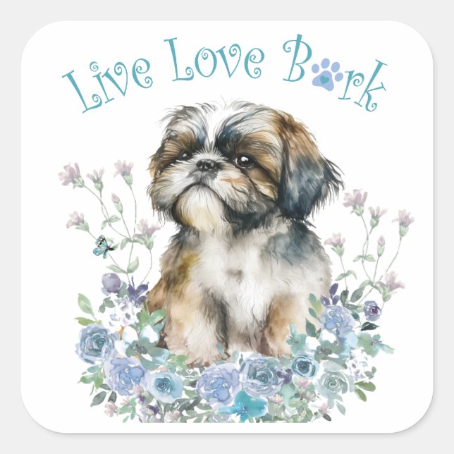 Shih Tzu Dog Mum Floral Square Sticker (Front)