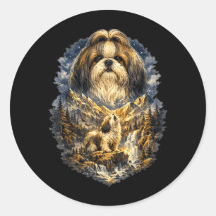 Shih Tzu Dog Nature Howling to the Moon Vintage Classic Round Sticker