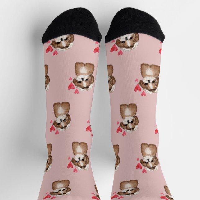 Shih Tzu Dog Pattern on Pink Socks (Top)
