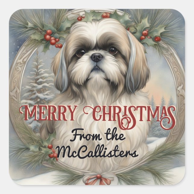 Shih Tzu Dog Personalised Christmas Card Sticker (Front)