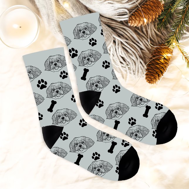 Shih Tzu Dog Personalised Hand Drawing Socks (Creator Uploaded)