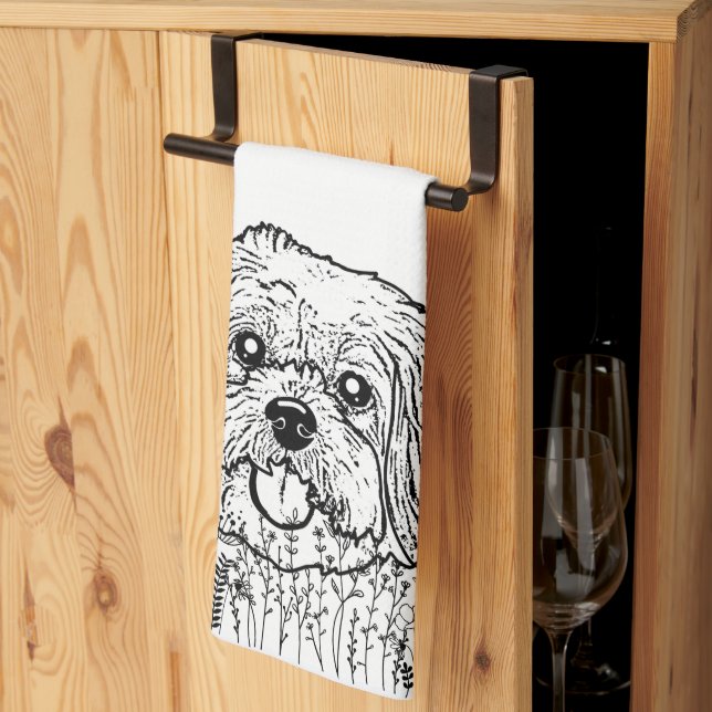 Shih Tzu Dog Personalised Hand Drawing Tea Towel (Thirds Fold)