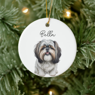 Shih Tzu Dog Pet Custom Name Holiday Christmas Ceramic Tree Decoration