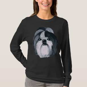 Shih Tzu Dog Portrait  Black And White Pet        T-Shirt