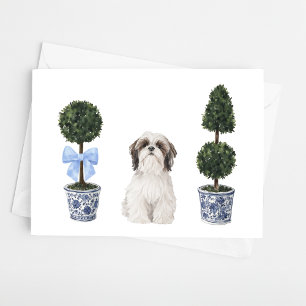 Shih Tzu Dog Puppy Topiary Watercolor Card