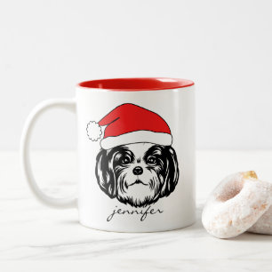 Shih Tzu Dog Santa Hat Two-Tone Coffee Mug