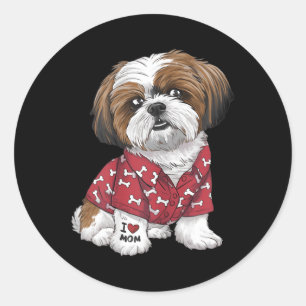 Shih Tzu Dog Shih Tzu Mum I Love Mum Tattoo Classic Round Sticker