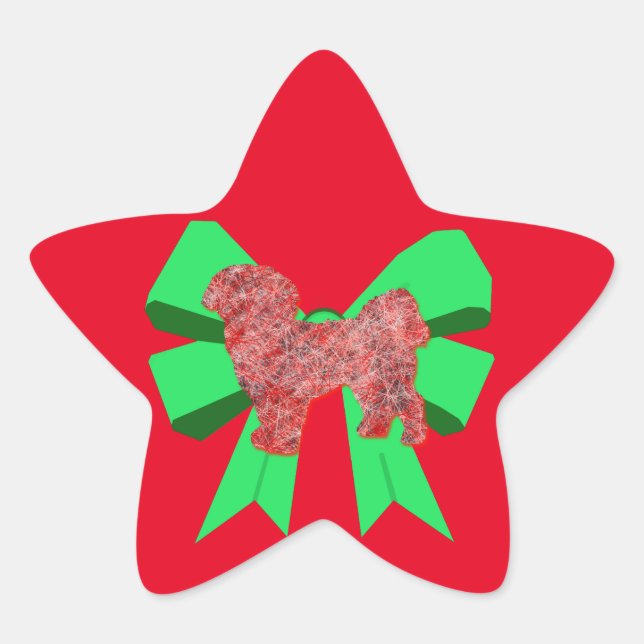 Shih Tzu Dog Silhouette Green Bow Star Sticker (Front)