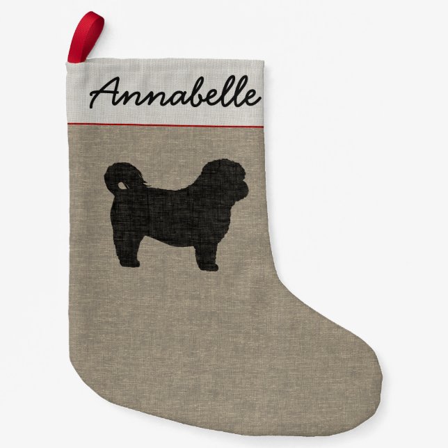 Shih Tzu Dog Silhouette Holiday Personalised Xmas Small Christmas Stocking (Front)