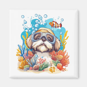 Shih Tzu Dog Snorkelling Coral Reef Magnet
