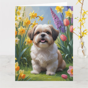 Shih Tzu Dog Spring Flowers Painting Card