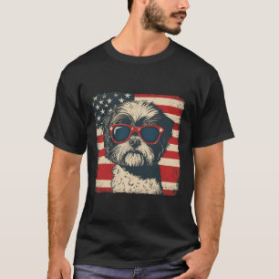 Shih Tzu Dog Usa Flag Patriotic Fourth Of July Men T-Shirt