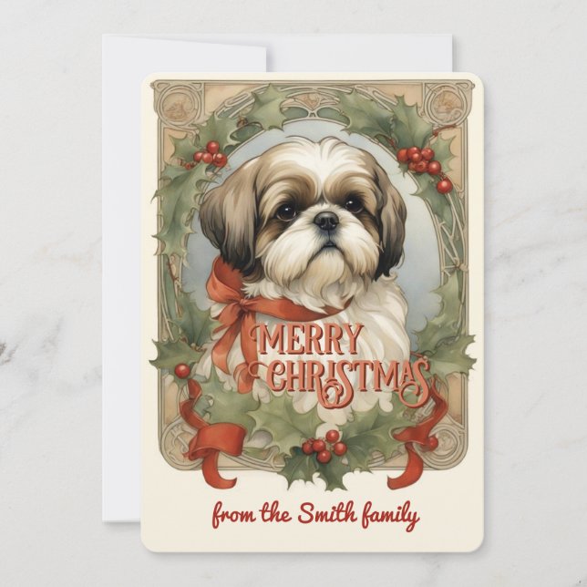 Shih Tzu Dog Vintage Christmas Card (Front)