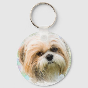 Shih Tzu Dog Water Colour Art Painting Key Ring