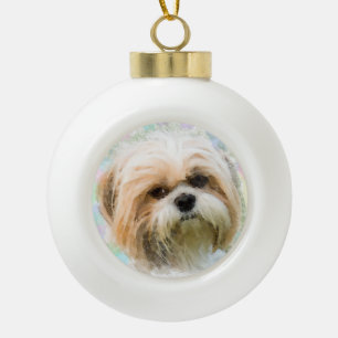 Shih Tzu dog Water Colour Painting Art Ceramic Ball Christmas Ornament