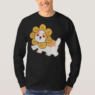 Shih Tzu Dog With Flower Hat Blue T-Shirt