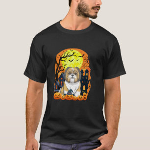 Shih Tzu Dog With Pumpkins Funny Scary Halloween P T-Shirt
