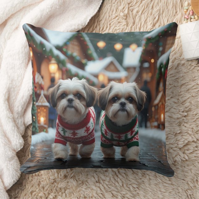 Shih Tzu Dogs Christmas Snow Holiday Cushion (Blanket)