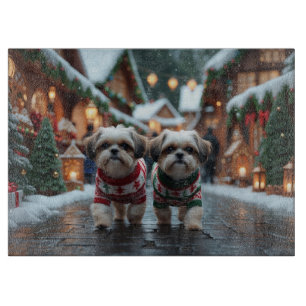 Shih Tzu Dogs Christmas Snow Holiday Cutting Board