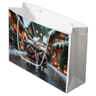 Shih Tzu Dogs Christmas Snow Holiday Large Gift Bag