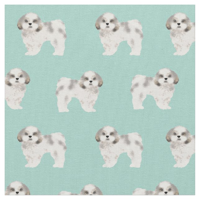 shih tzu dogs mint fabric (Close Up)