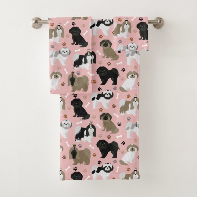 Shih Tzu Dogs Paws and Bones Bath Towel Set (Insitu)