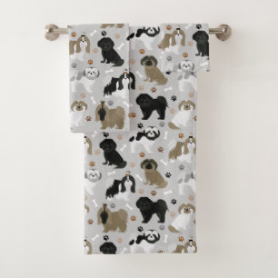 Shih Tzu Dogs Paws and Bones Bath Towel Set