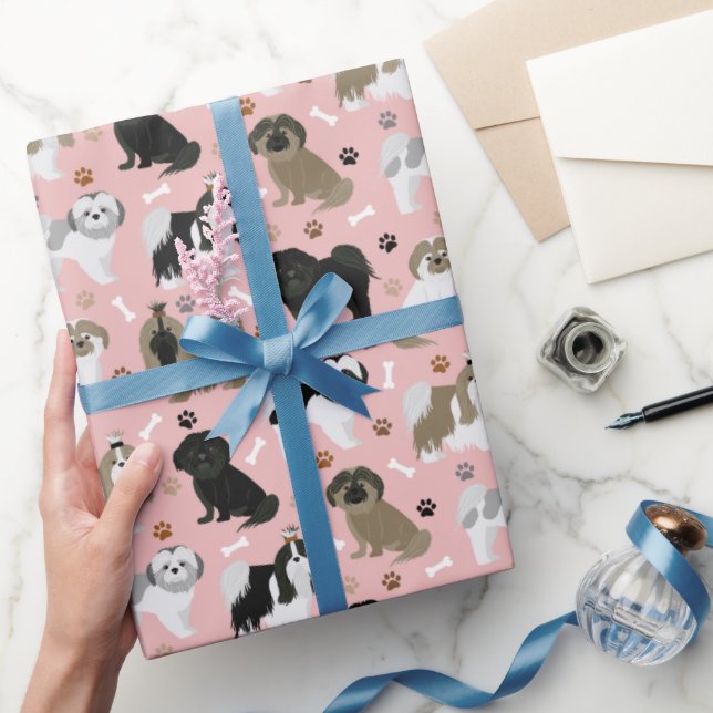 Shih Tzu Dogs Paws and Bones Wrapping Paper (Gifting)