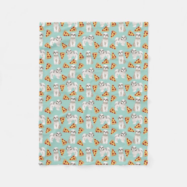 Shih Tzu dogs pizza lover mint Fleece Blanket (Front)